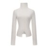 Versatile Solid Color Knitted High-Neck LongSleeve