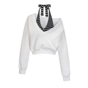 Halterneck Stripe Detail Short LongSleeve